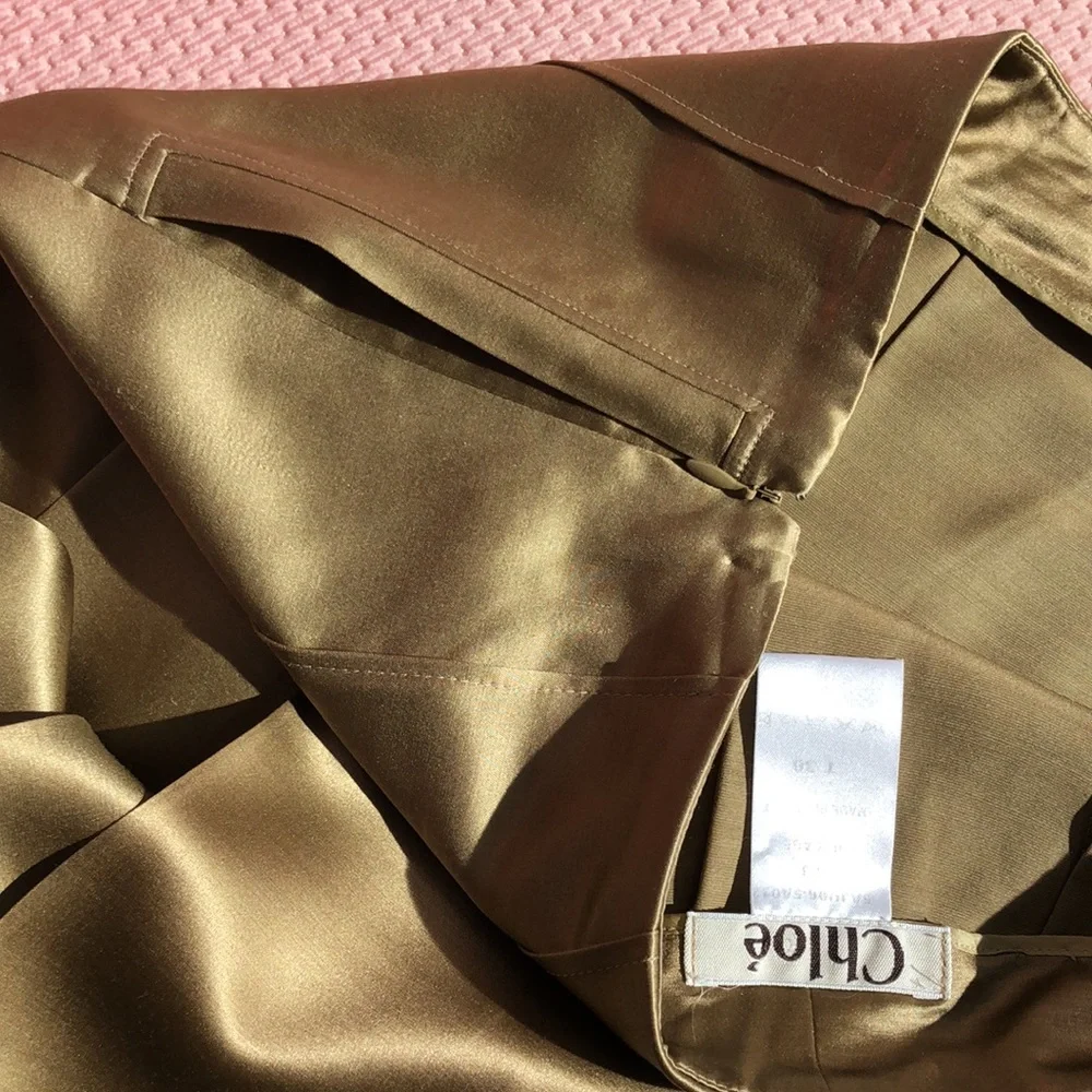 CHLOE Gold Pleated Mini Skirt French 36 US 4-6 Metallic - Picture 6 of 11